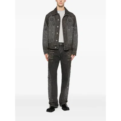 Who Decides War Vintage Stained Glass Denim Mechanic Trucker Jacket In Black