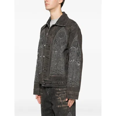 Who Decides War Vintage Stained Glass Denim Mechanic Trucker Jacket In Black