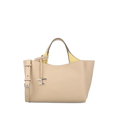 Tod's Medium Leather Tote Bag In Neutral