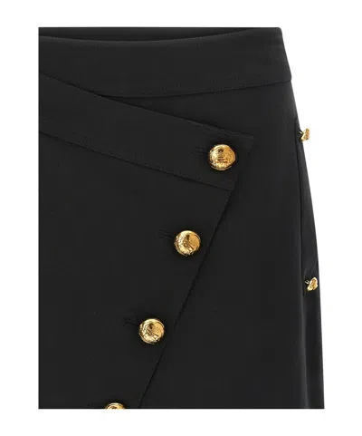 Elisabetta Franchi Asymmetric Mini Skirt Featuring Jewel Buttons In Black