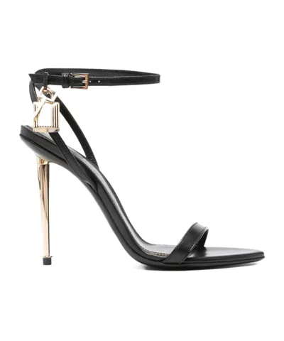 Tom Ford Black Sandals With Metal Heel And Padlock In Leather Woman In Black