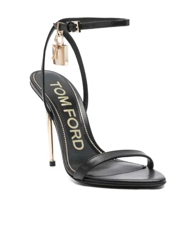 Tom Ford Black Sandals With Metal Heel And Padlock In Leather Woman In Black
