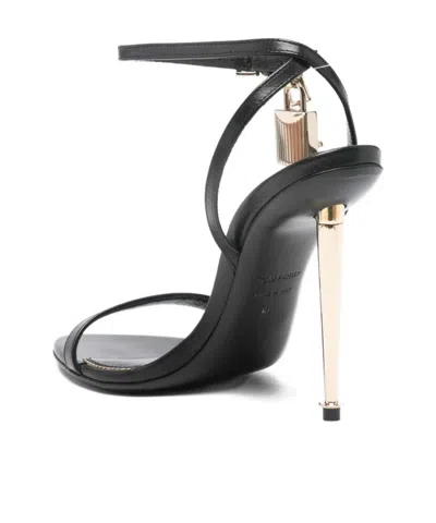 Tom Ford Black Sandals With Metal Heel And Padlock In Leather Woman In Black
