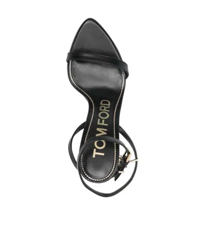 Tom Ford Black Sandals With Metal Heel And Padlock In Leather Woman In Black