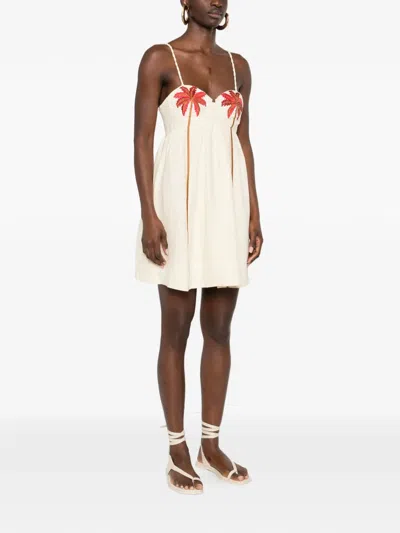 Farm Rio Off-white Coconut Tree Embroidered Euroflax Premium Linen Mini Dress