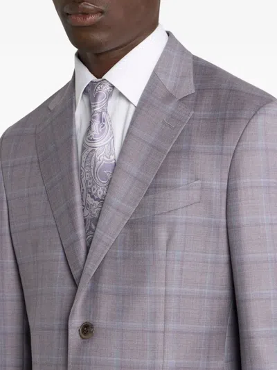 Etro Checked Single-breasted Suit In Purple