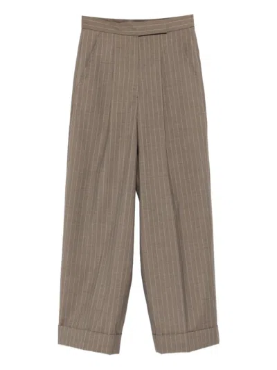 Max Mara Mxmmanetta Wool Pinstripe Pants In Brown