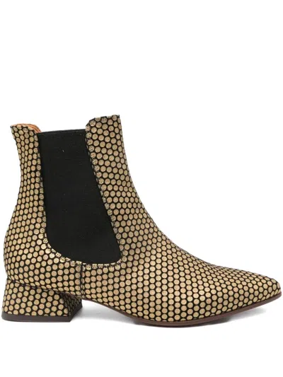 Chie Mihara 35mm Pointed-toe Polka-dot Boots In Gold