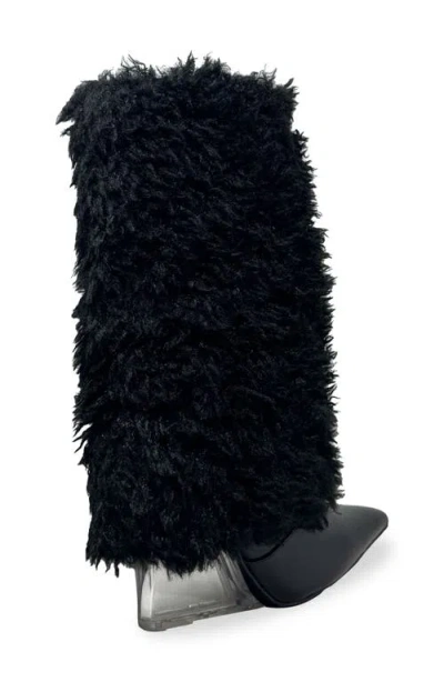 Chase & Chloe Chase And Chloe Megham Faux Fur Wedge Heel Bootie In Black