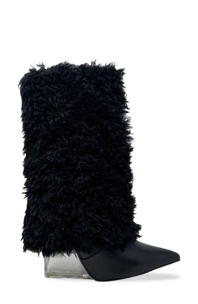 Chase & Chloe Chase And Chloe Megham Faux Fur Wedge Heel Bootie In Black