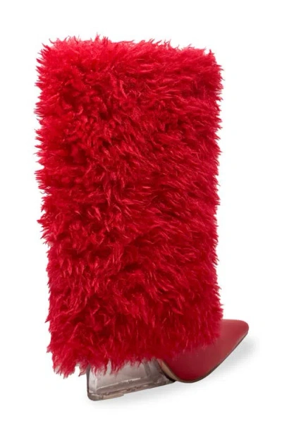 Chase & Chloe Chase And Chloe Megham Faux Fur Wedge Heel Bootie In Red