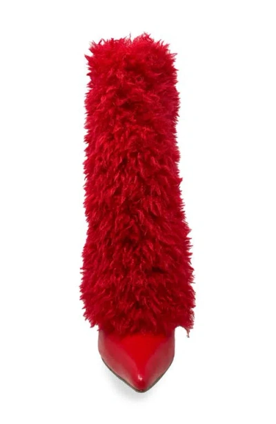 Chase & Chloe Chase And Chloe Megham Faux Fur Wedge Heel Bootie In Red
