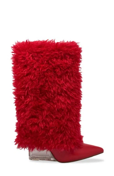 Chase & Chloe Chase And Chloe Megham Faux Fur Wedge Heel Bootie In Red