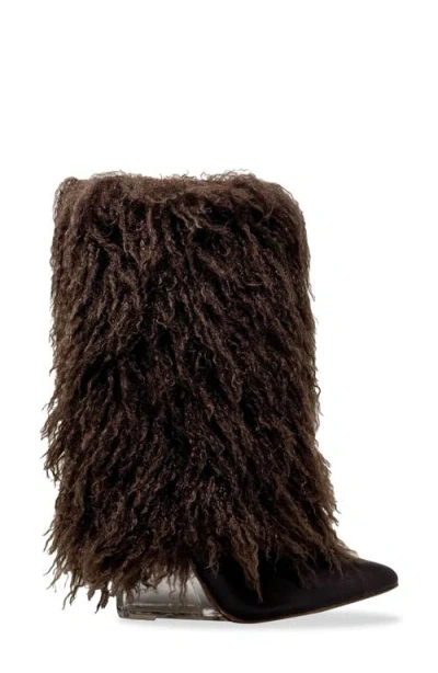 Chase & Chloe Chase And Chloe Megham Faux Fur Wedge Heel Bootie In Brown