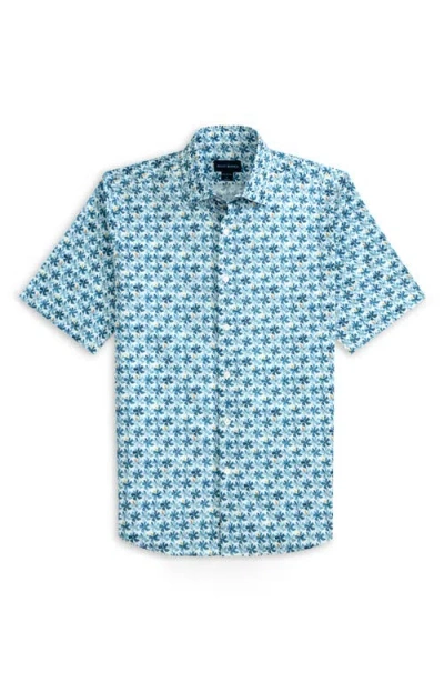 Scott Barber Voile Flower Print Short Sleeve Button-up Shirt In Blue