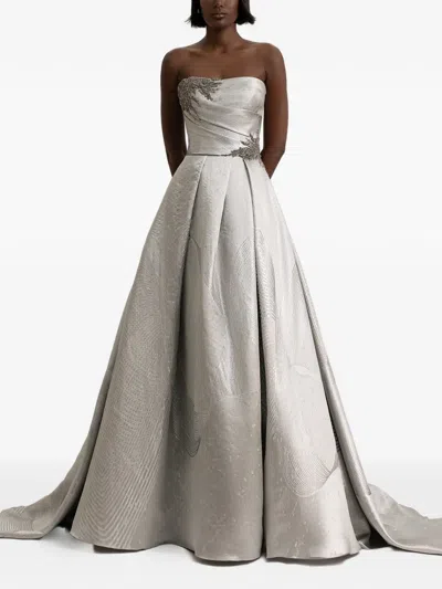 Gemy Maalouf Strapless Beaded Corset Gown In Gray