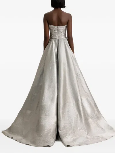 Gemy Maalouf Strapless Beaded Corset Gown In Gray