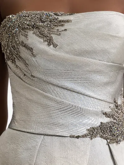 Gemy Maalouf Strapless Beaded Corset Gown In Gray