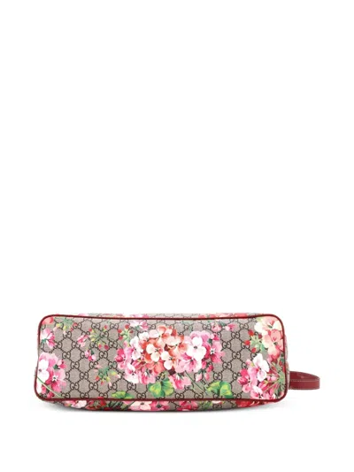 Pre-owned Gucci Convertible Zip Blooms Print Gg Coated Canvas Large Tote Bag In Red