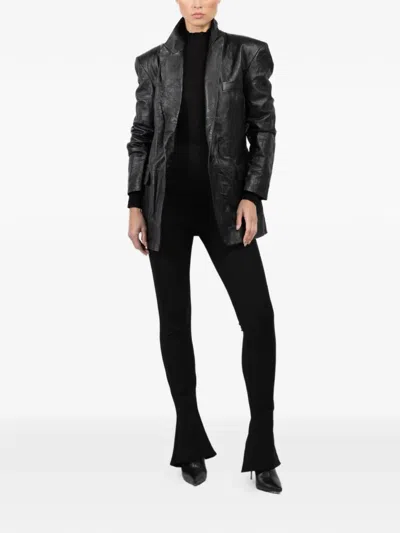 Isabel Benenato Textured Single-breasted Leather Blazer In Black