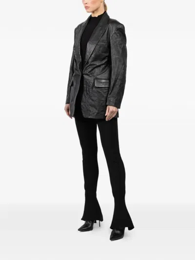 Isabel Benenato Textured Single-breasted Leather Blazer In Black