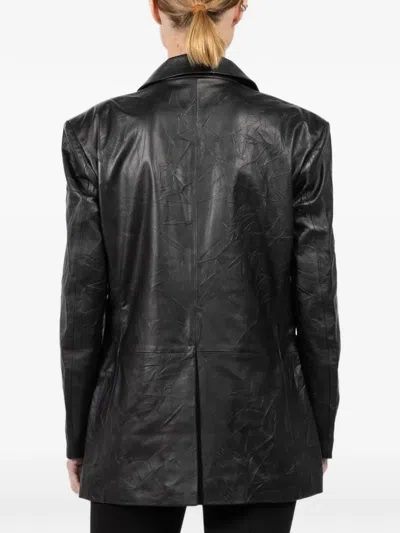 Isabel Benenato Textured Single-breasted Leather Blazer In Black