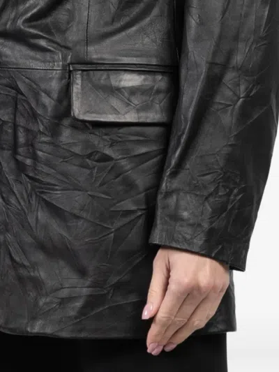 Isabel Benenato Textured Single-breasted Leather Blazer In Black