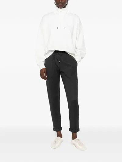 Brunello Cucinelli Cotton High Neck Sweater Drawstring Collar In White