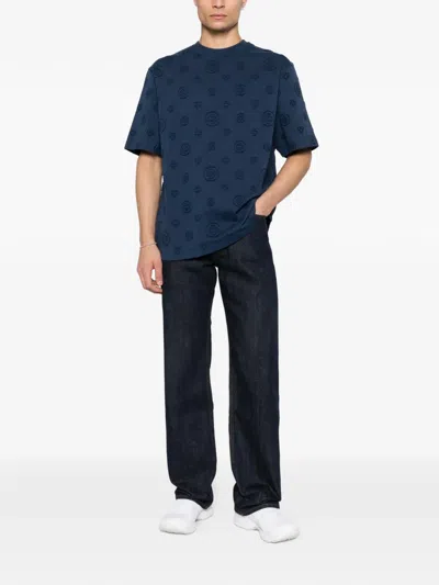 Casablanca Crew Neck T Shirt Embossed Pattern In Blue