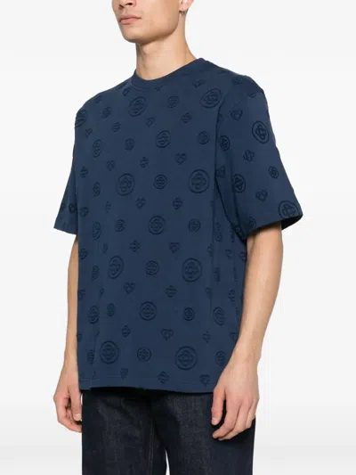 Casablanca Crew Neck T Shirt Embossed Pattern In Blue