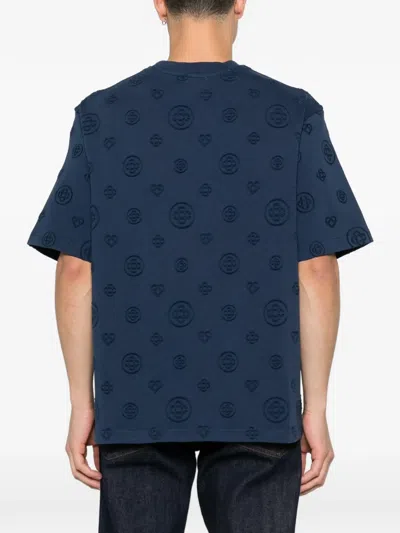 Casablanca Crew Neck T Shirt Embossed Pattern In Blue