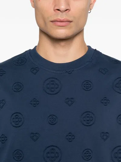 Casablanca Crew Neck T Shirt Embossed Pattern In Blue