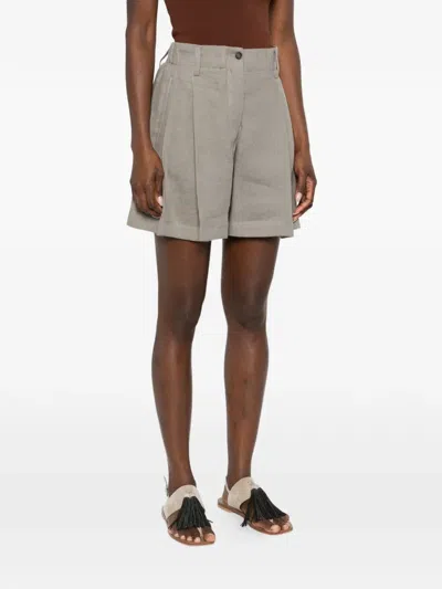 Brunello Cucinelli Women Tailored Linen Bermuda Shorts With Double Pleats In Gray