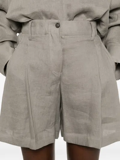Brunello Cucinelli Women Tailored Linen Bermuda Shorts With Double Pleats In Gray