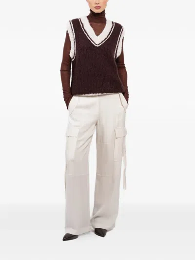 Cuddleup V-neck Striped-pattern Vest In Brown