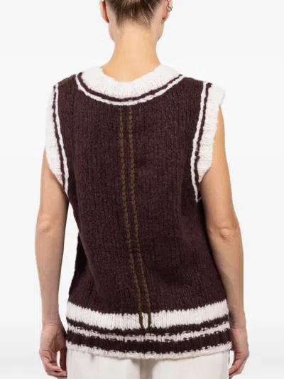 Cuddleup V-neck Striped-pattern Vest In Brown