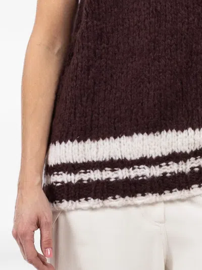 Cuddleup V-neck Striped-pattern Vest In Brown