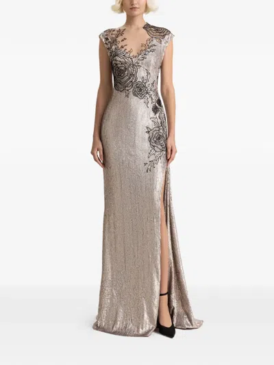 Gemy Maalouf Embroidered Maxi Dress In Gray