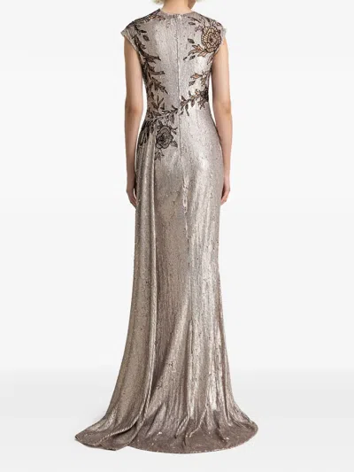 Gemy Maalouf Embroidered Maxi Dress In Gray