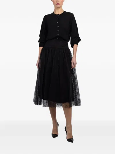 Zimmermann Flocked Dot Tulle Midi Skirt In Black