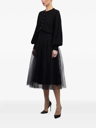 Zimmermann Flocked Dot Tulle Midi Skirt In Black