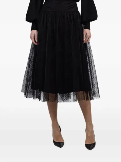 Zimmermann Flocked Dot Tulle Midi Skirt In Black