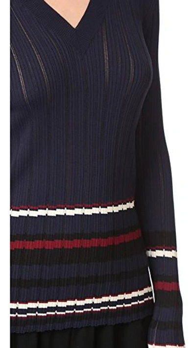 Shop Grey Jason Wu V Neck Sweater In Midnight/midnight Stripe