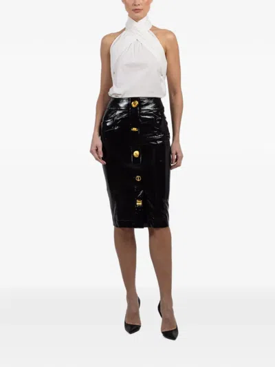 Francoise Bijou Button Midi Skirt In Black