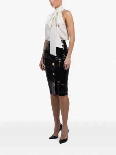 Francoise Bijou Button Midi Skirt In Black