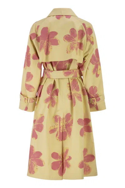 Weekend Max Mara Wksradioso - Water-repellent Gabardine Trench Coat With Flowers In Yellow