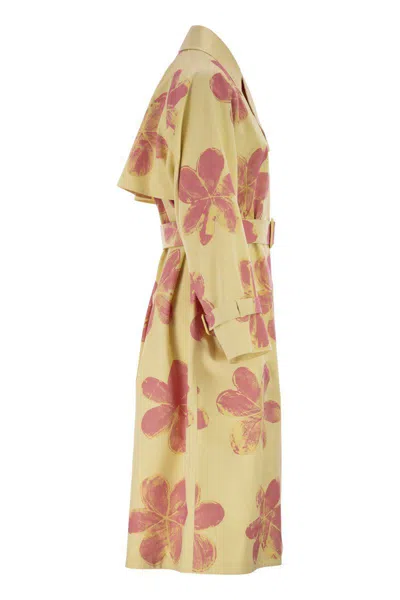 Weekend Max Mara Wksradioso - Water-repellent Gabardine Trench Coat With Flowers In Yellow