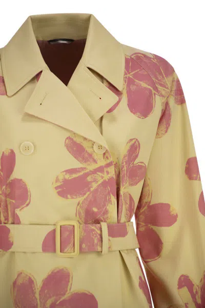 Weekend Max Mara Wksradioso - Water-repellent Gabardine Trench Coat With Flowers In Yellow