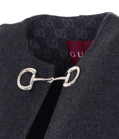 Gucci Reversible Wool Cape With Horsebit Detail In Black