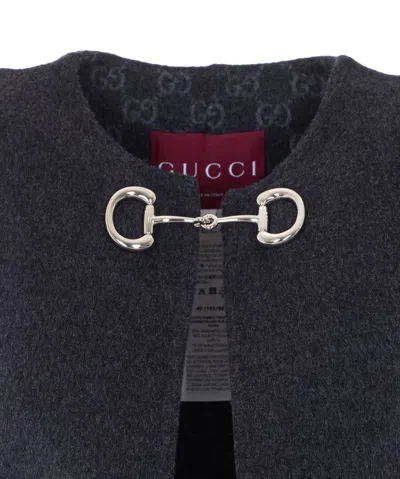 Gucci Reversible Wool Cape With Horsebit Detail In Black